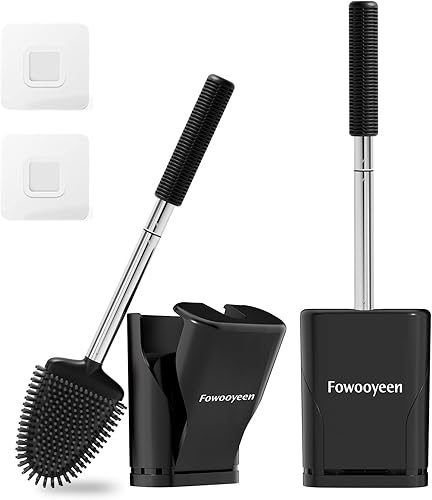 Fowooyeen Juego de cepillo y soporte de silicona para inodoro, cepillos automáticos para taza de inodoro con base de ranuras de ventilación para