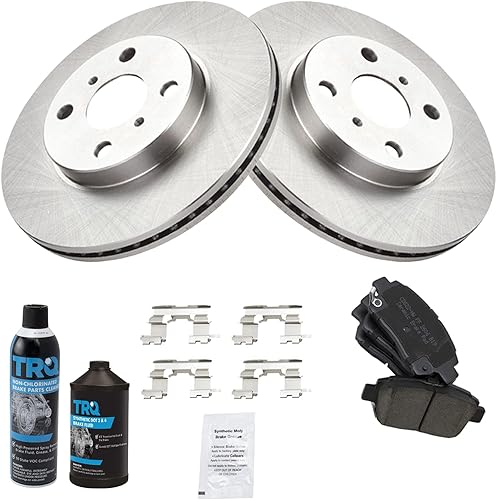 Miniatura 2 de TRQ Rotor de freno de disco delantero y pastillas de freno de cerámica con líquido de frenos y kit de limpiador compatible con Scion xA 2004-2006