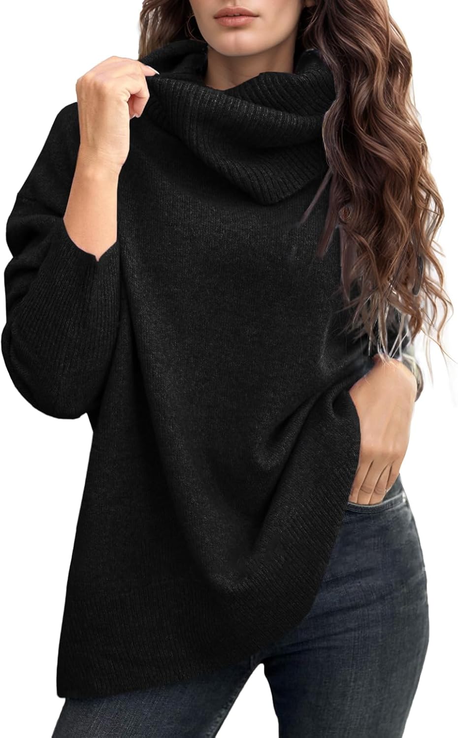 UNCLECAT Women's Oversized Turtleneck Sweaters 2025 Fall Winter Long Sleeve Lightweight Pullover Knit Tops