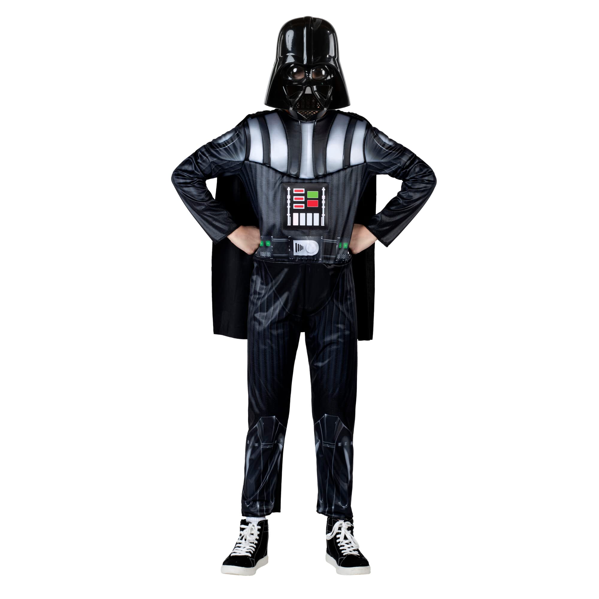 Star Wars Darth Vader Official Youth Costume - Premium Light Up Padded Jumpsuit with Plastic Mask and Detachable Cape
