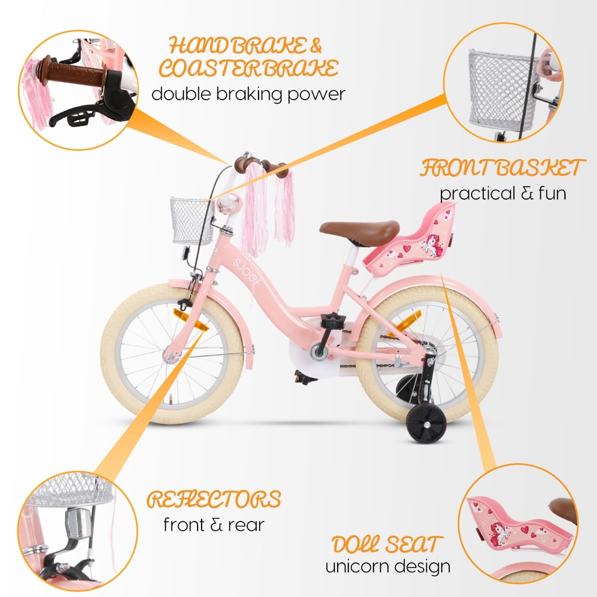 Dolly Kinderfahrrad 16 Zoll | Ab 4-6 Jahre | einfache Montage (95% vormontiert) | Kinder Fahrrad für Mädchen/Jugend | Kleidergröße von 103 bis 118 cm | inklusive Stützräder