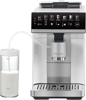 Koolatron Kenmore KKSACM-W Super-Automatic Espresso Machine with Grinder, Milk Frother, Touchscreen - White