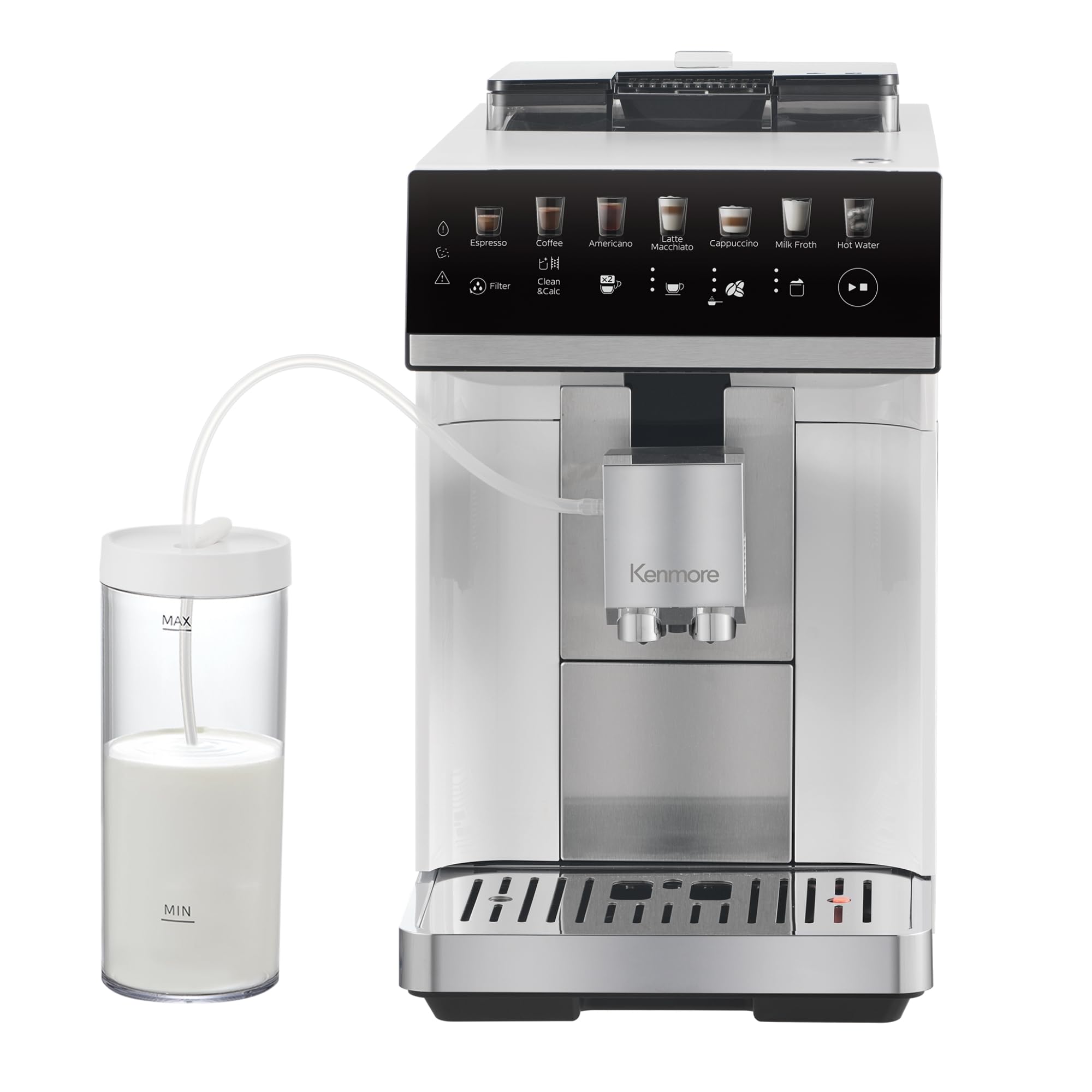 - Kenmore Fully Automatic Coffee Maker - with Grinder, Milk Frother & Steamer, Auto Tamper, Descaler Expresso Machine, cafeteras electricas modernas machines For Home/Office White