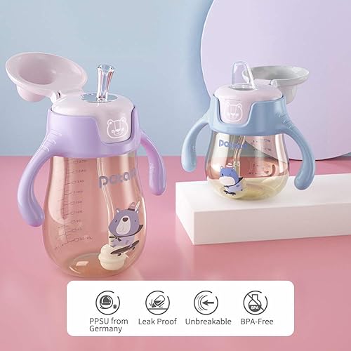 Miniatura 2 de POTATO Vaso con sorbete con peso para niños pequeños, a prueba de derrames, vaso antiderrame de PPSU con asas para niños, botella de agua para bebés