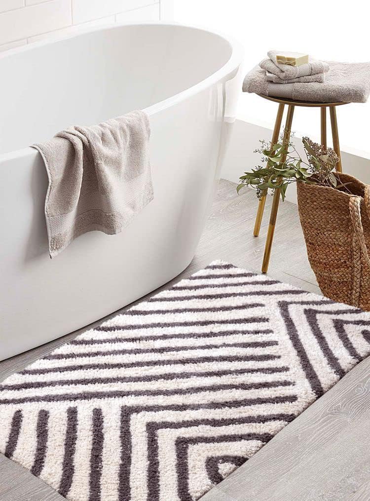 GAVI Home Decor Cotton Door Mat for Bathroom, Bathroom Floor Rug Anti Slip Bath Mat, Non Slip Bath Mat Door Mat for Entryway, Kitchen, Bedroom Anti Skid Mat (50 x 80 CM) (Brown and White)-image-31