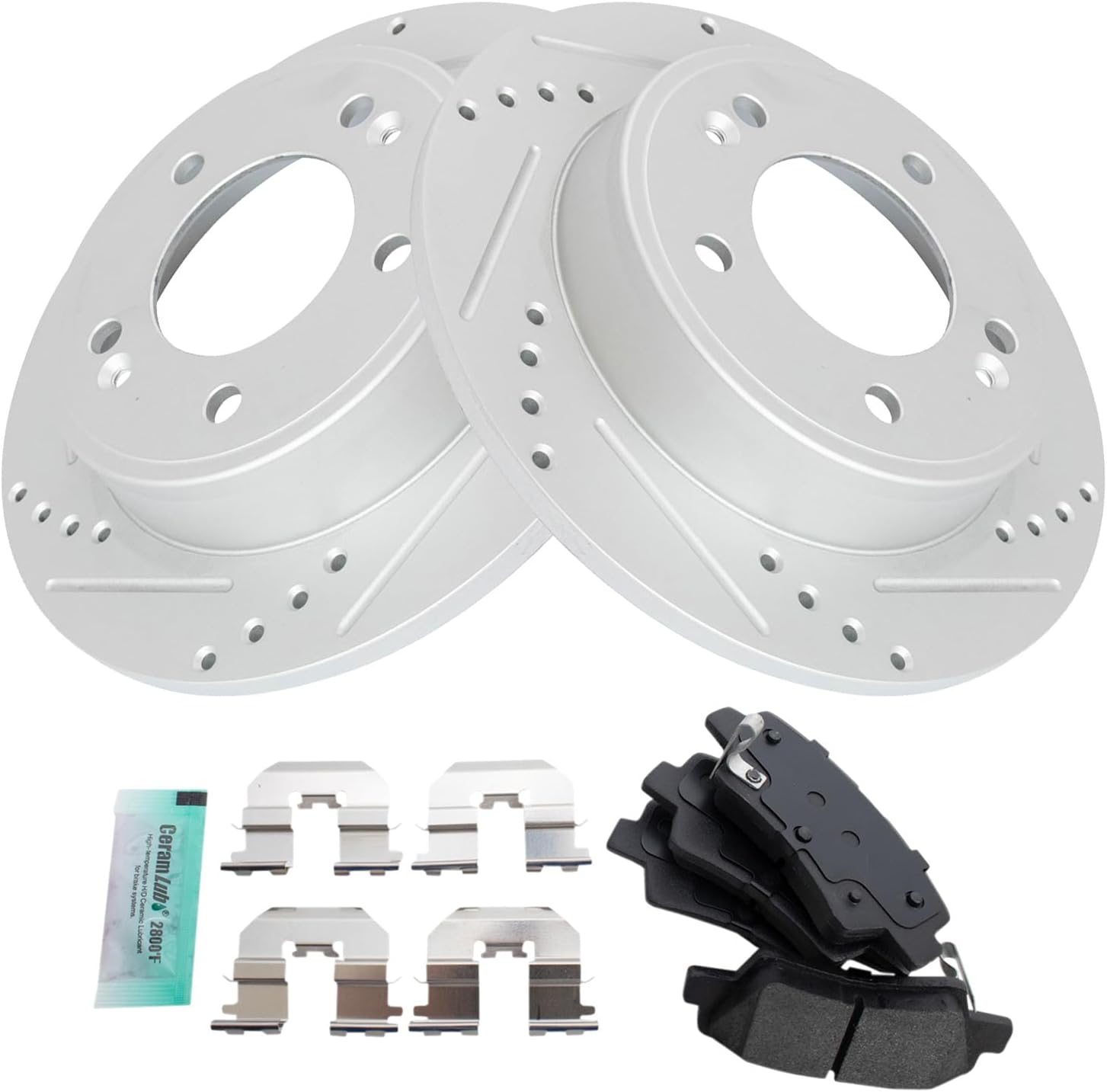 TRQ Rear Brake Pad and Rotor Set Semi Metallic Coated Rotors Compatible with 2012-2015 Hyundai Veloster 2013-2016 Elantra GT 2014-2018 Kia Forte Forte5 2014-2016 Forte Koup Soul