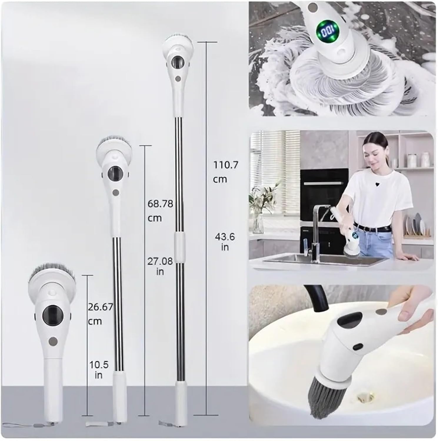 8 in 1 Electric Cleaning Brush, Water Proof Three Gear Adjustment Rotatable with LED Light Household Products Home Rotating