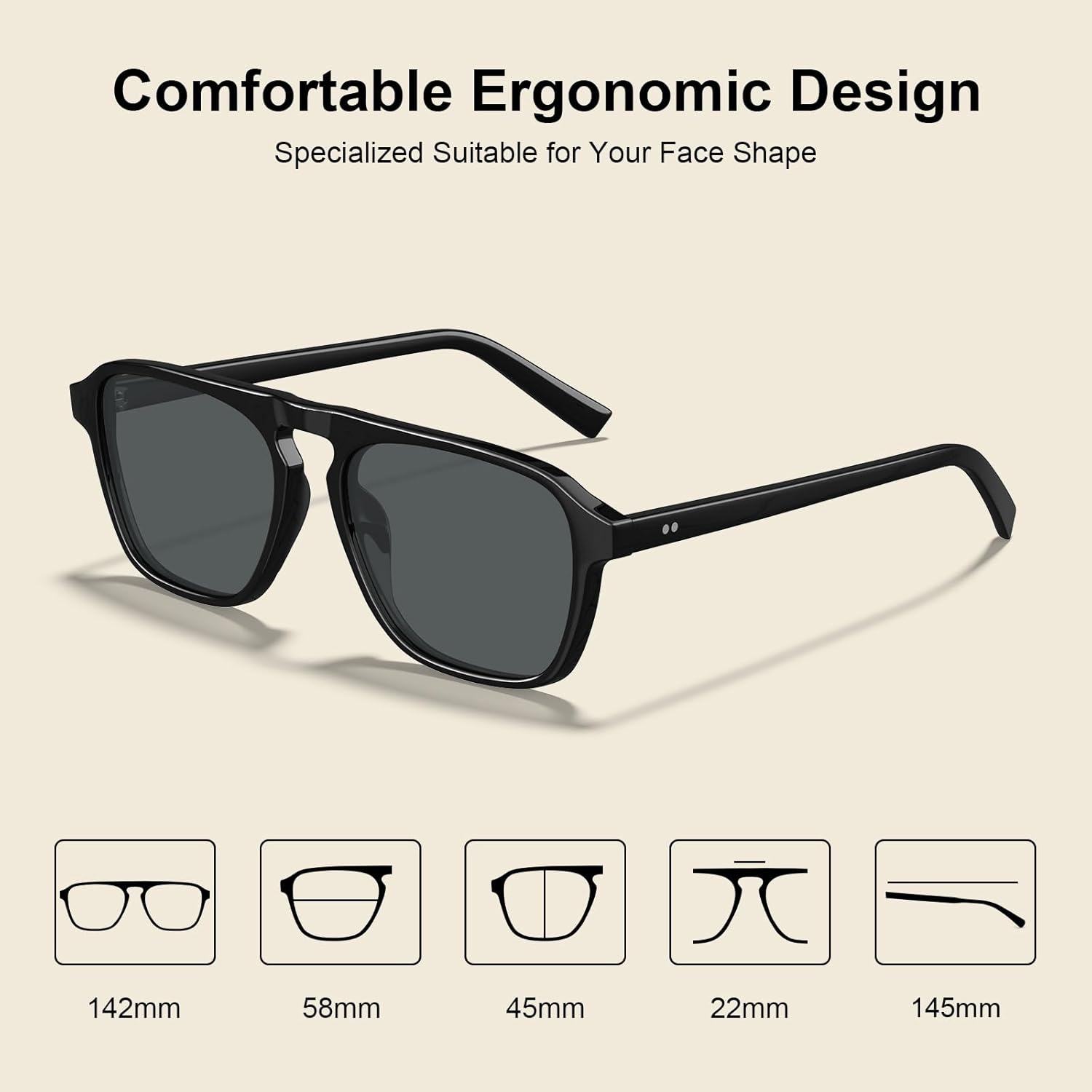 STGATN Retro Square Aviator Polarized Sunglasses for Men Women UV Protection Shades Classic Driving Glasses ST3475 - Image 2