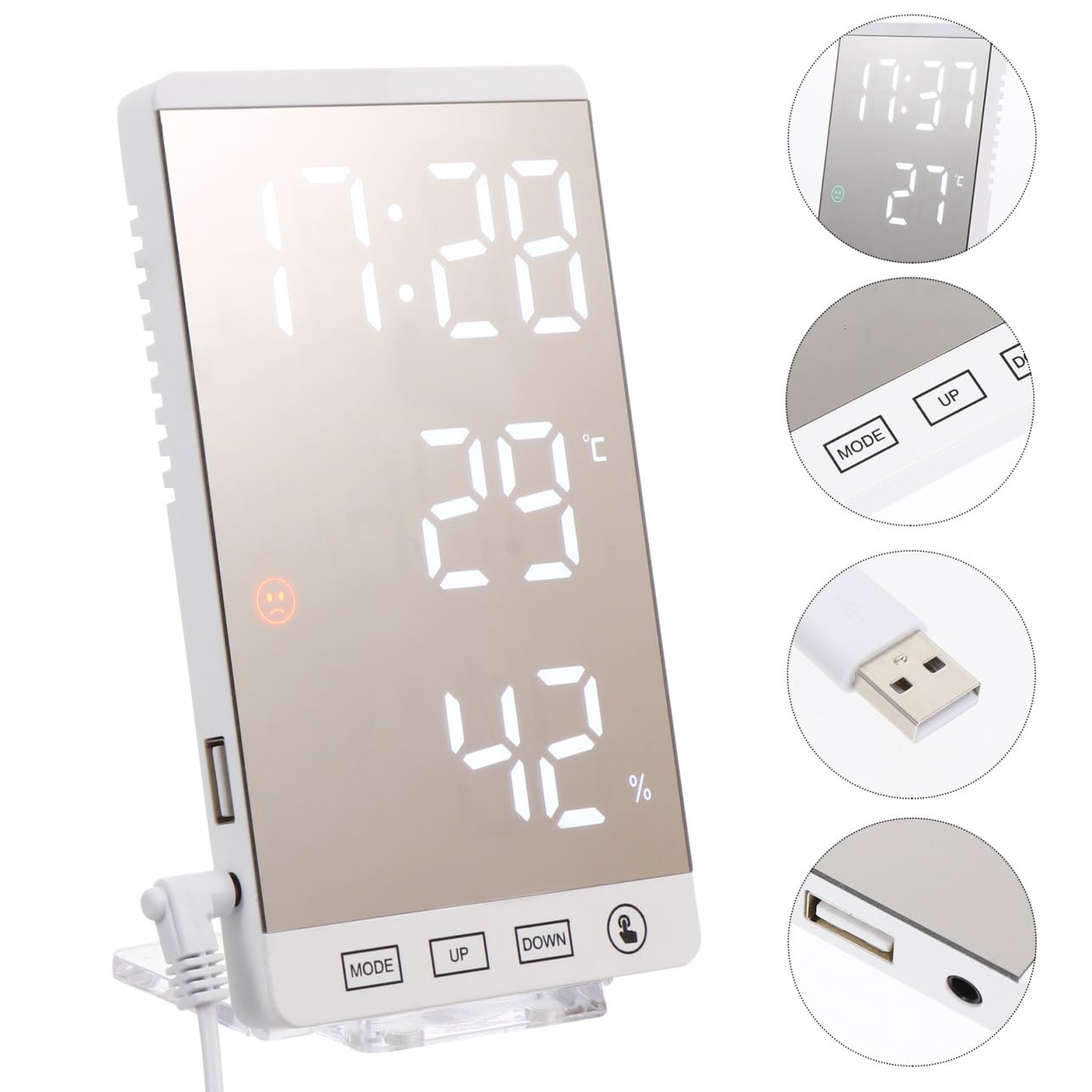 STOBAZA Orologio Digitale da Comodino con Specchio per Trucco, Sensore di Temperatura Integrato e Luminosità Automatica, per Tavolo e Camera, Bianco