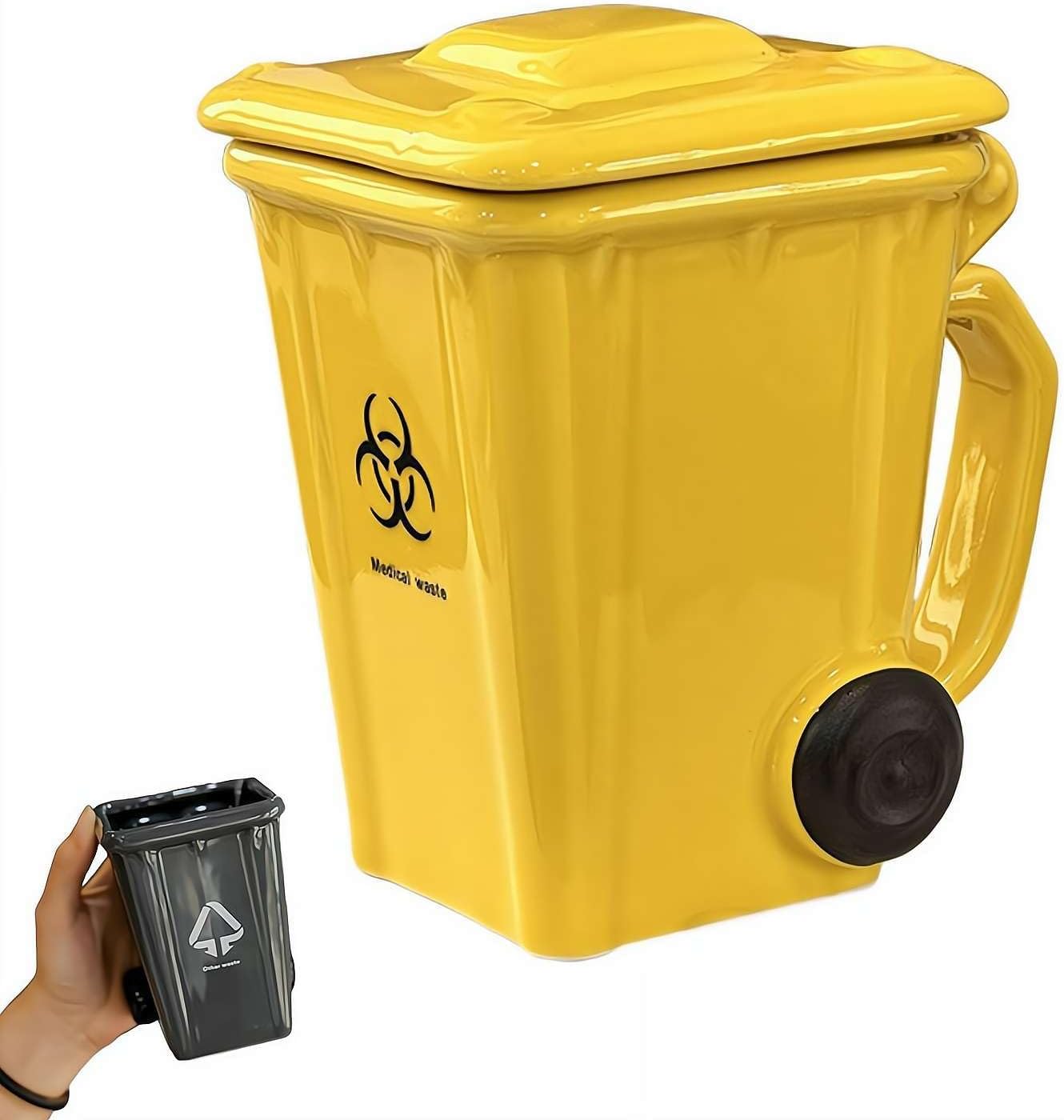 3D Mugs, Funny Recycling Bin Coffee Mug, Ceramic Trash Can Shaped Mug with Lid,Novelty Drinking Mugs for College Students Dining Room Teachers Office Restaurant Kitchen