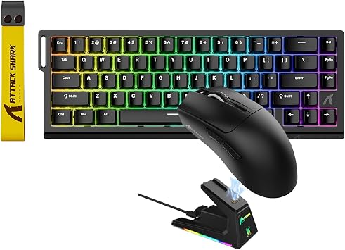 ATTACK SHARK X68 HE Wired Magnetic Switch RT RGB Mechanical Keyboard & X1 Triple-Mode Wireless Gaming Mouse Combo 8000Hz Polling, 49g Ultra-Lightweight, PAW3395 Pro Sensor, 40000 DPIBlack