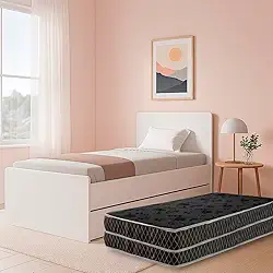 Bicama de Solteiro Premium MDF com Cama Auxiliar Deslizante e 2 Colchões D20 Inclusos Para Espaços Compactos