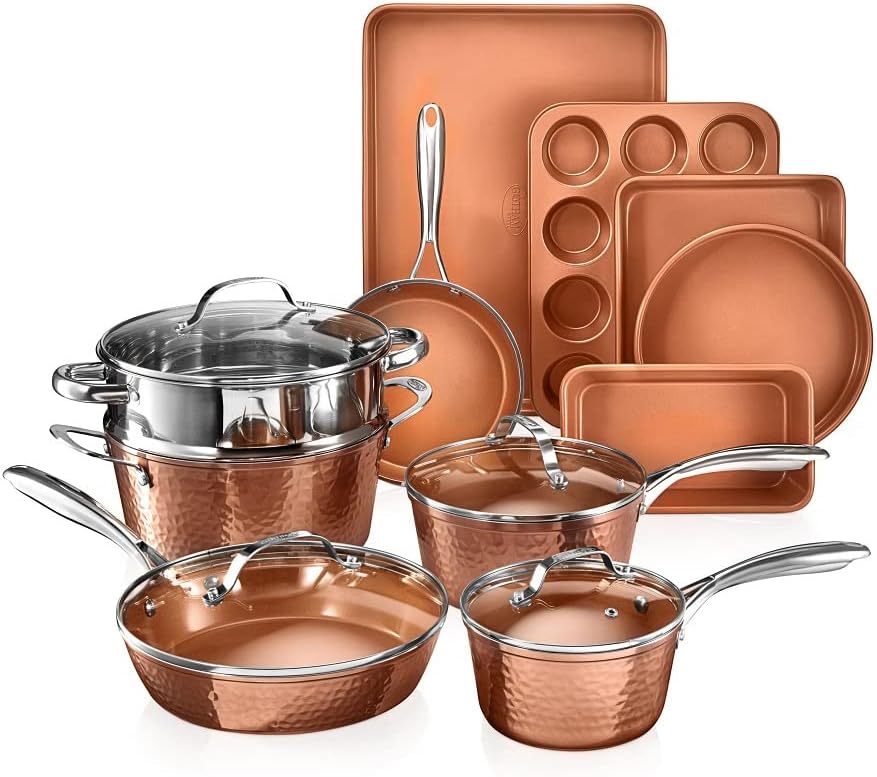 Gotham Steel Hammered 15 Pc Ceramic Cookware Set Nonstick