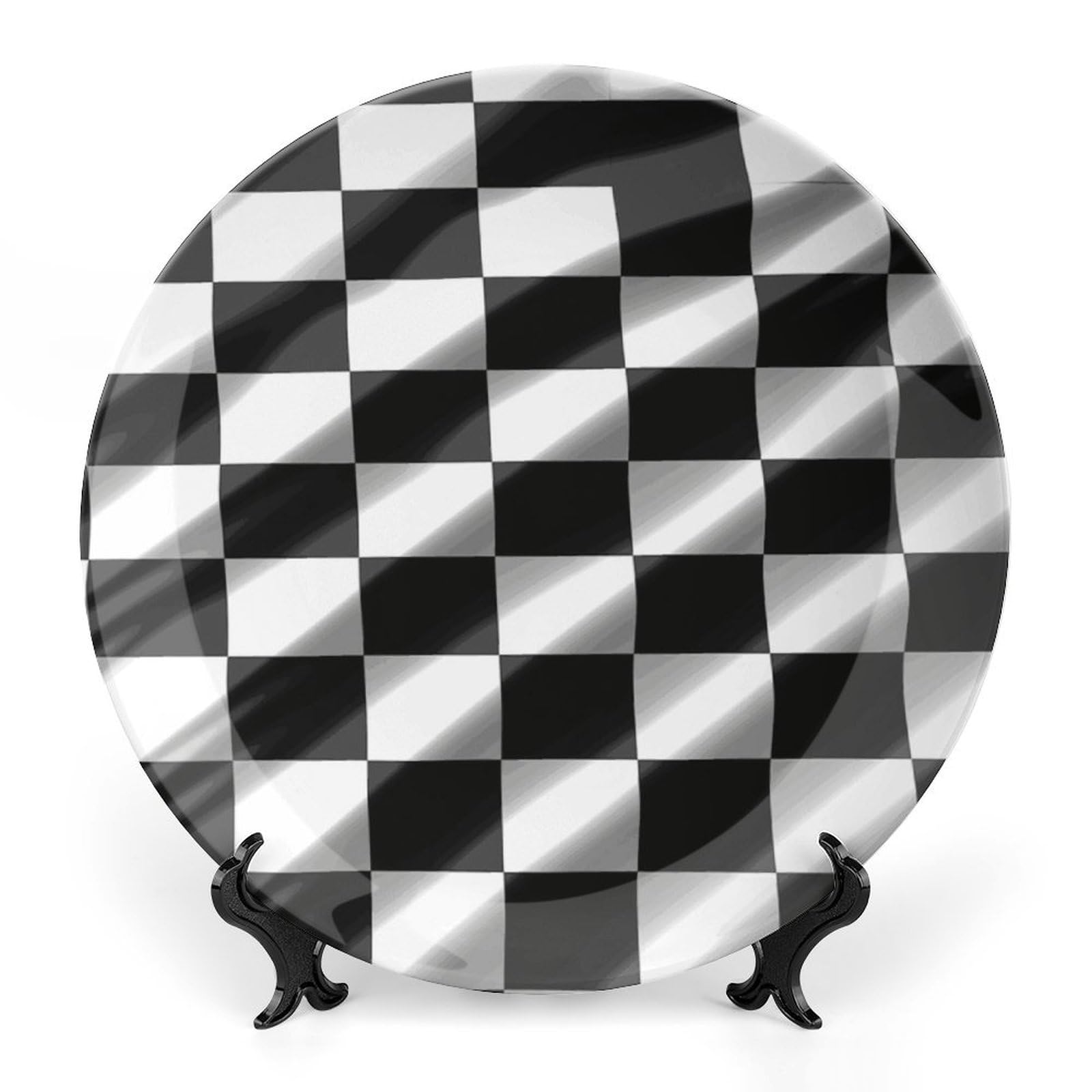 Assiettes à dessert en porcelaine 15,5 cm drapeau à carreaux noir et blanc pour table chic