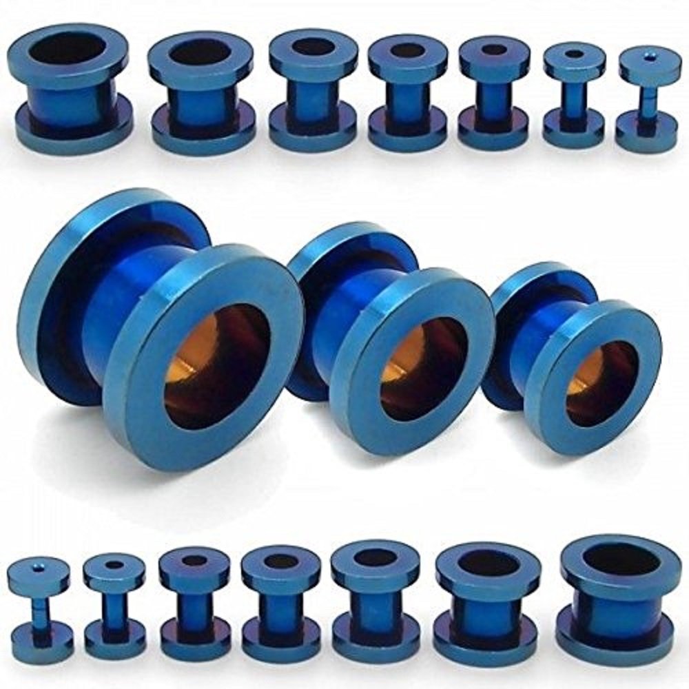 Blue Stainless Steel Flesh Ear Tunnel Sizes 2mm-10mm Sold Individually (3mm)