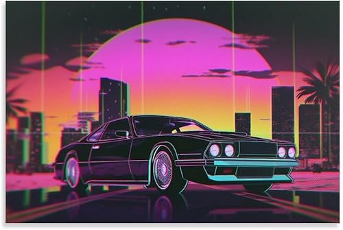 Miniatura 9 de Vaporwave - Pósteres nostálgicos de neón de los años 80 para habitación, sala de estar, dormitorio, decoración de pared de automóvil, lienzo