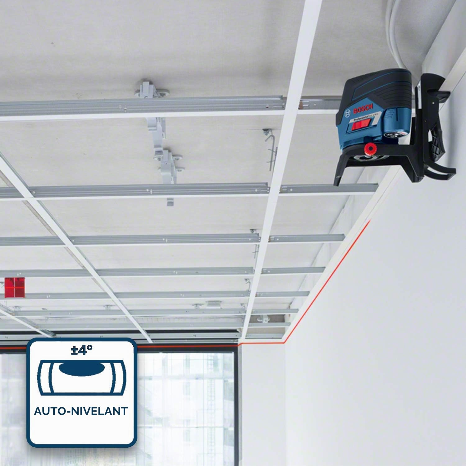 Bosch Professional 12V System Niveau Laser GCL 2-50 C (batterie 12 V + chargeur, laser rouge, pour l'intérieur, avec fonction application, support, pince, portée visible: jusqu’à 20 m, L-BOXX)
