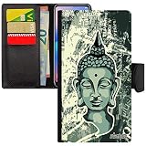utaupia Coque pour iPhone XS Simili Cuir Bouddha Housse de Antichoc Bouddhisme Nepal Pochoir Telephone Flip Case Made in France Apple