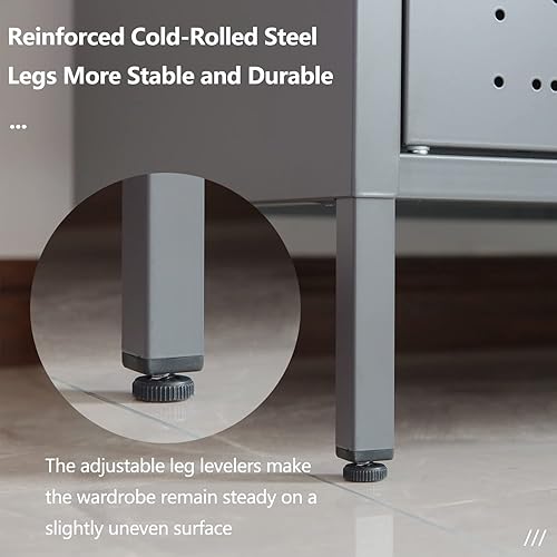 Miniatura 6 de BESFUR Armario de metal para dormitorio, armario de metal con barra para colgar, estantes ajustables, 20 pulgadas de profundidad x 31.5 pulgadas de