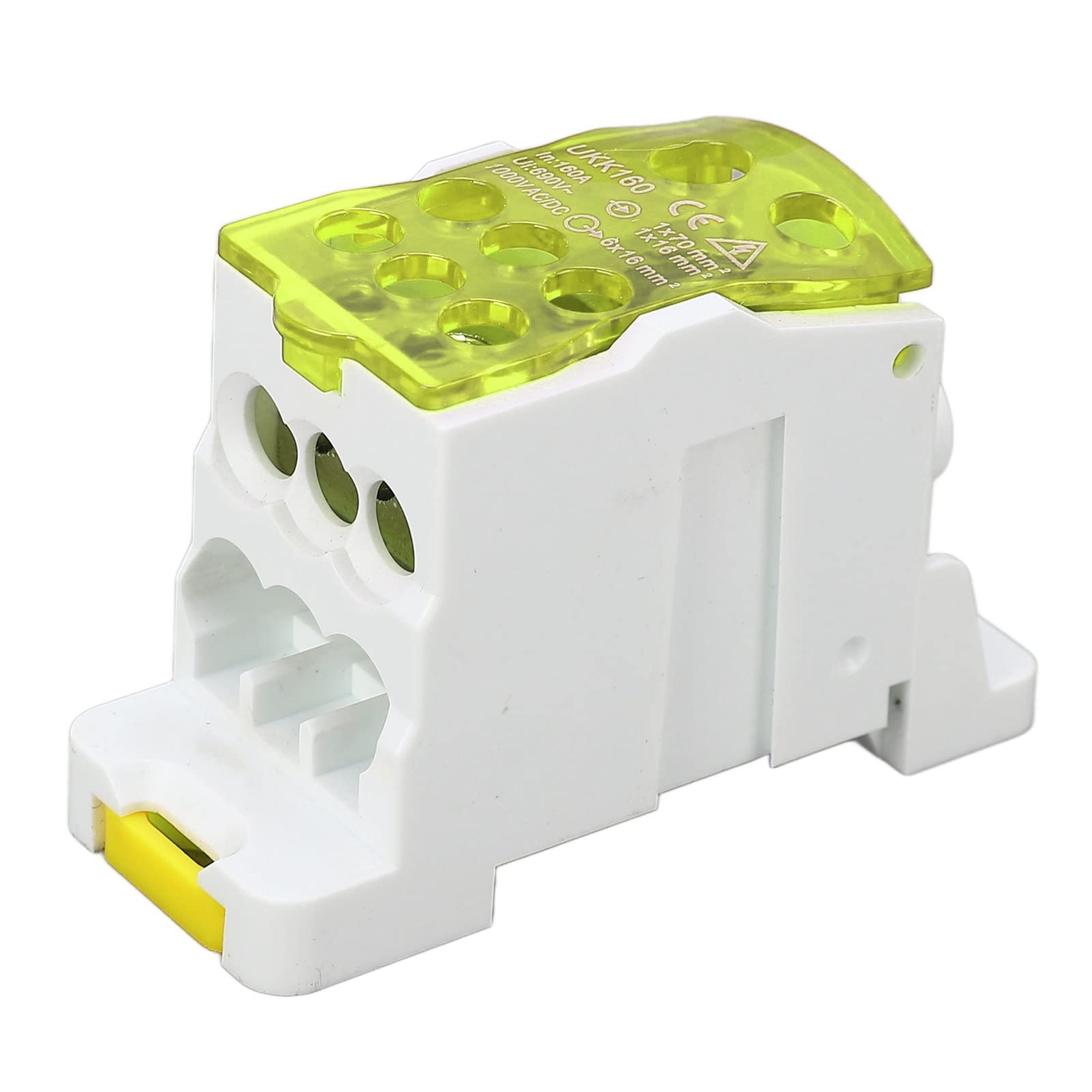 Morsettiera Distribuzione 160A, UKK160A Morsettiera su Guida Din Scatola di Giunzione Alimentazione 690V 160A Scatola di Distribuzione Connettore Terminale Elettrico(Giallo)