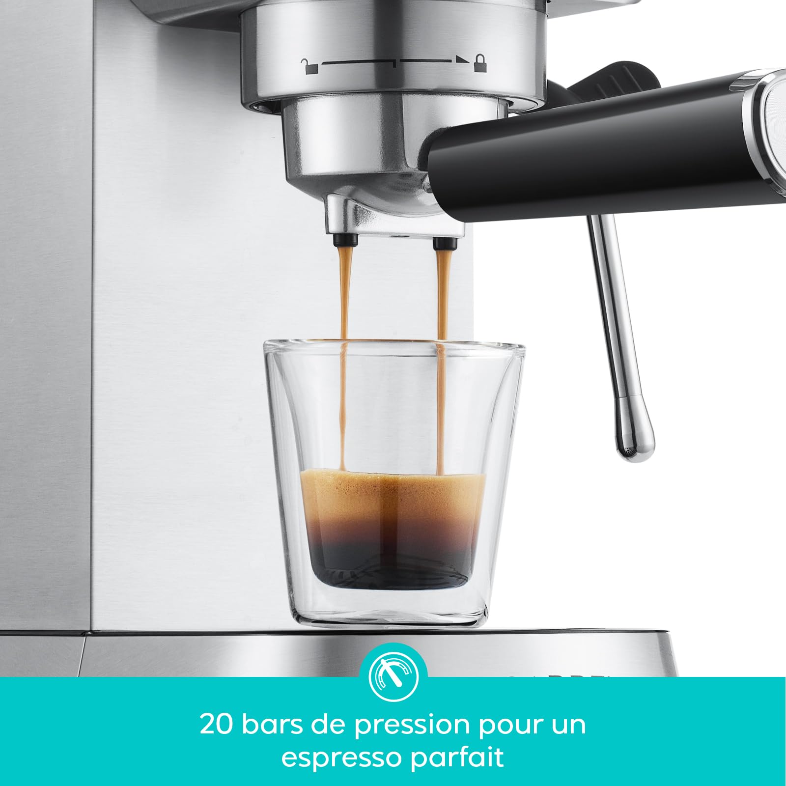 CASABREWS Machine à Café Expresso 20 Bars avec Mousseur à Lait, Machine à Cappuccino et Latte avec Manomètre, Réservoir de 1L, Boîtier en métal, Acier inoxydable
