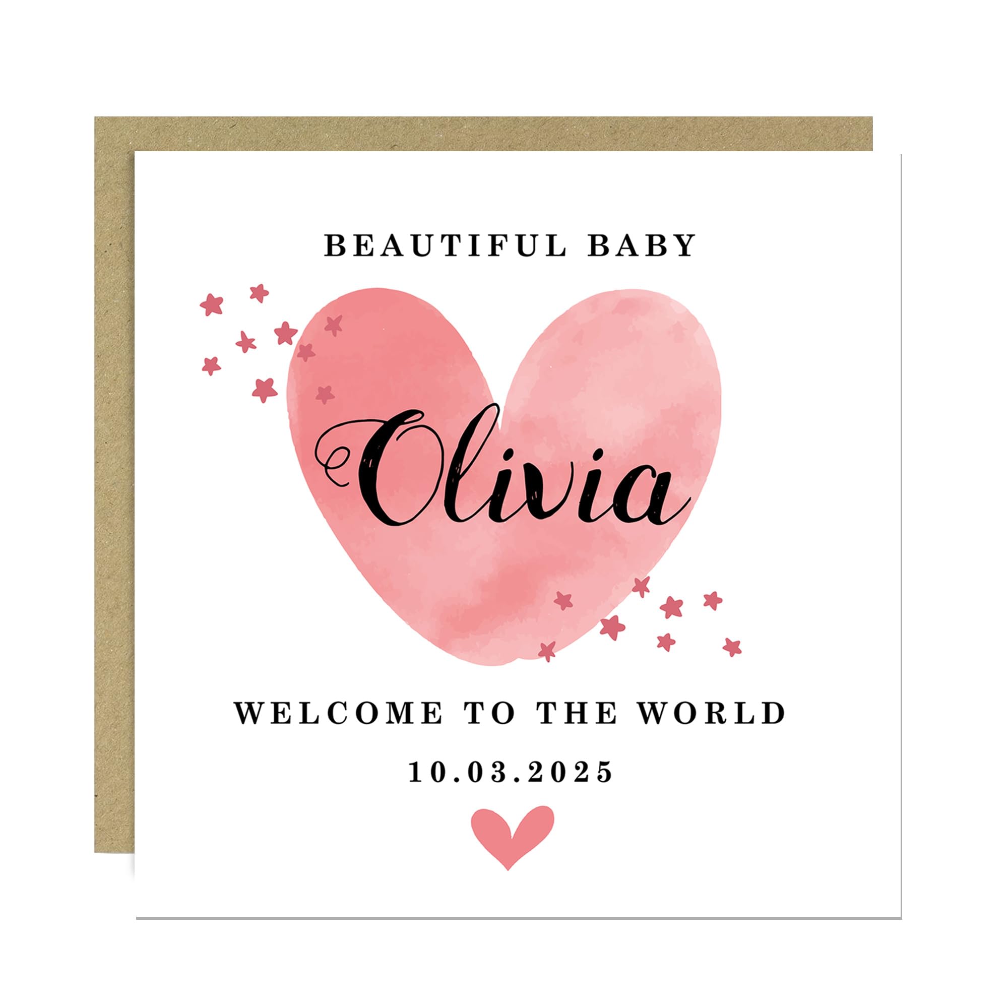 RED OCEAN Personalised New Baby Card Watercolour Welcome to the World Card For Baby Girl Cards For New Mummy And Daddy Congratulations With Envelope