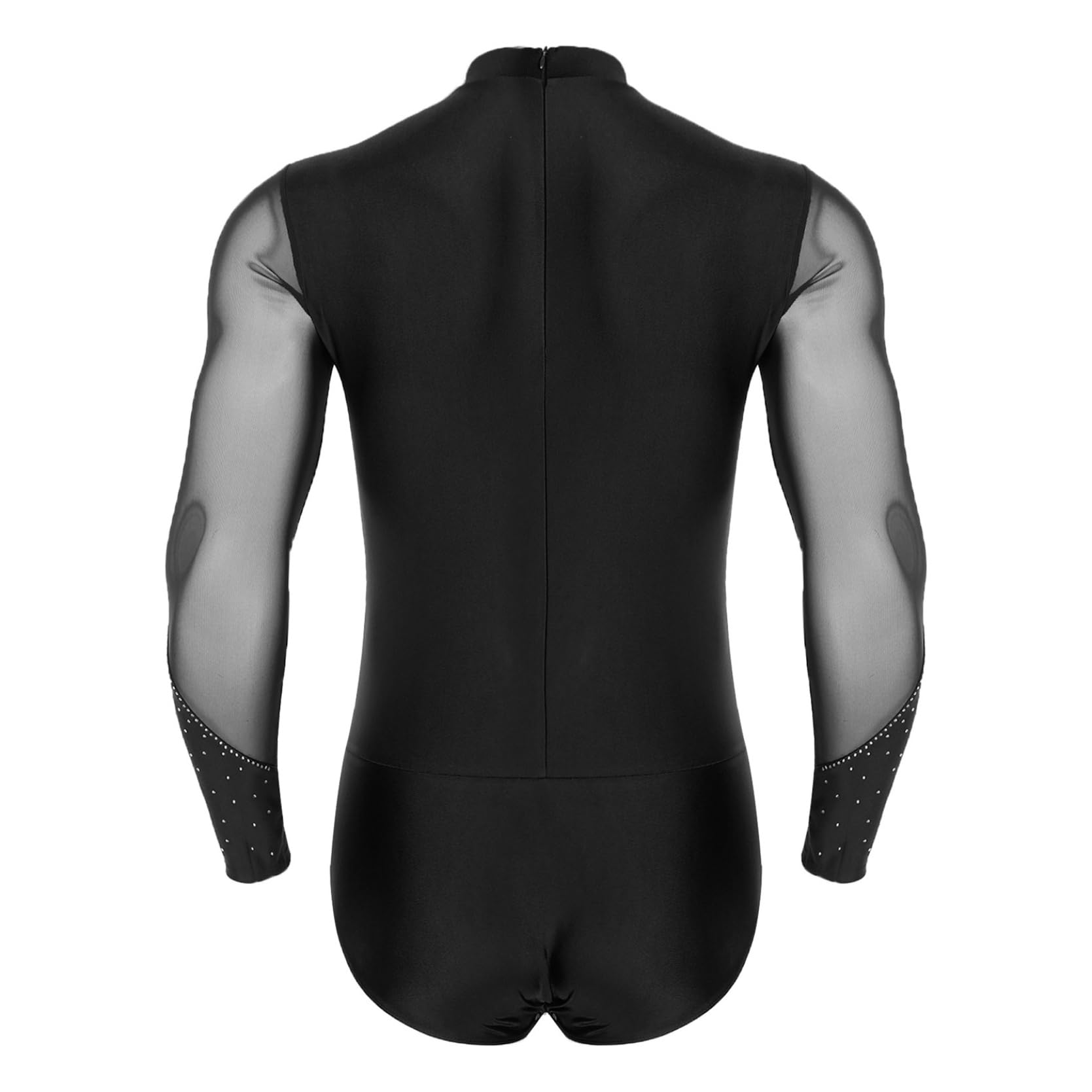 inlzdz Herren Latein Standard Tanzkostüm Hemdbody Langarm Leotard Trikot Glitzer Tanzshirt Oberteil Slim Fit Tanzkleidung