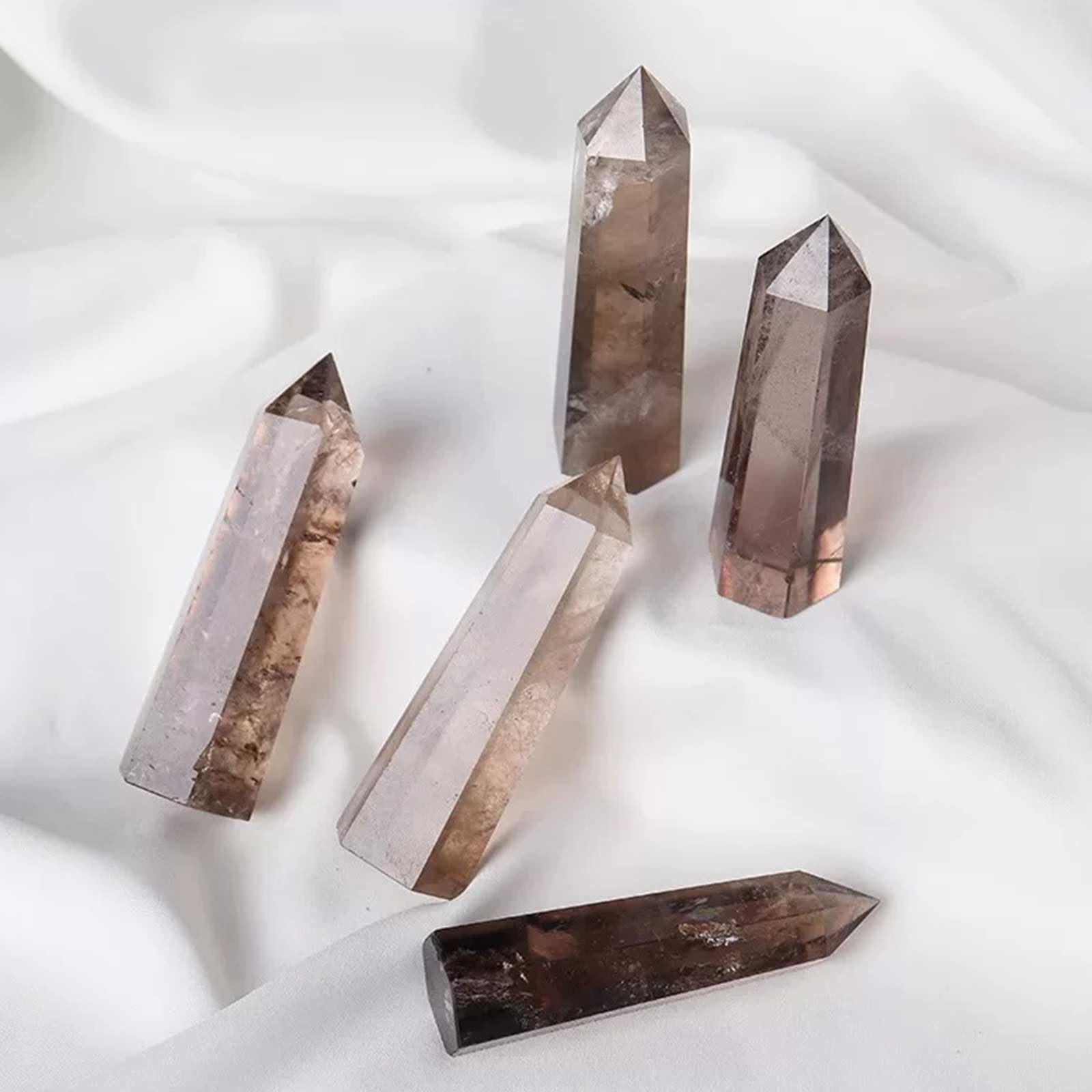 Ornamenti curativi della Torre di Cristallo di Quarzo fumé Naturale | Bacchetta di cristallo a 6 punte sfaccettate per Chakra, Reiki, meditazione, decorazioni, 3 pezzi