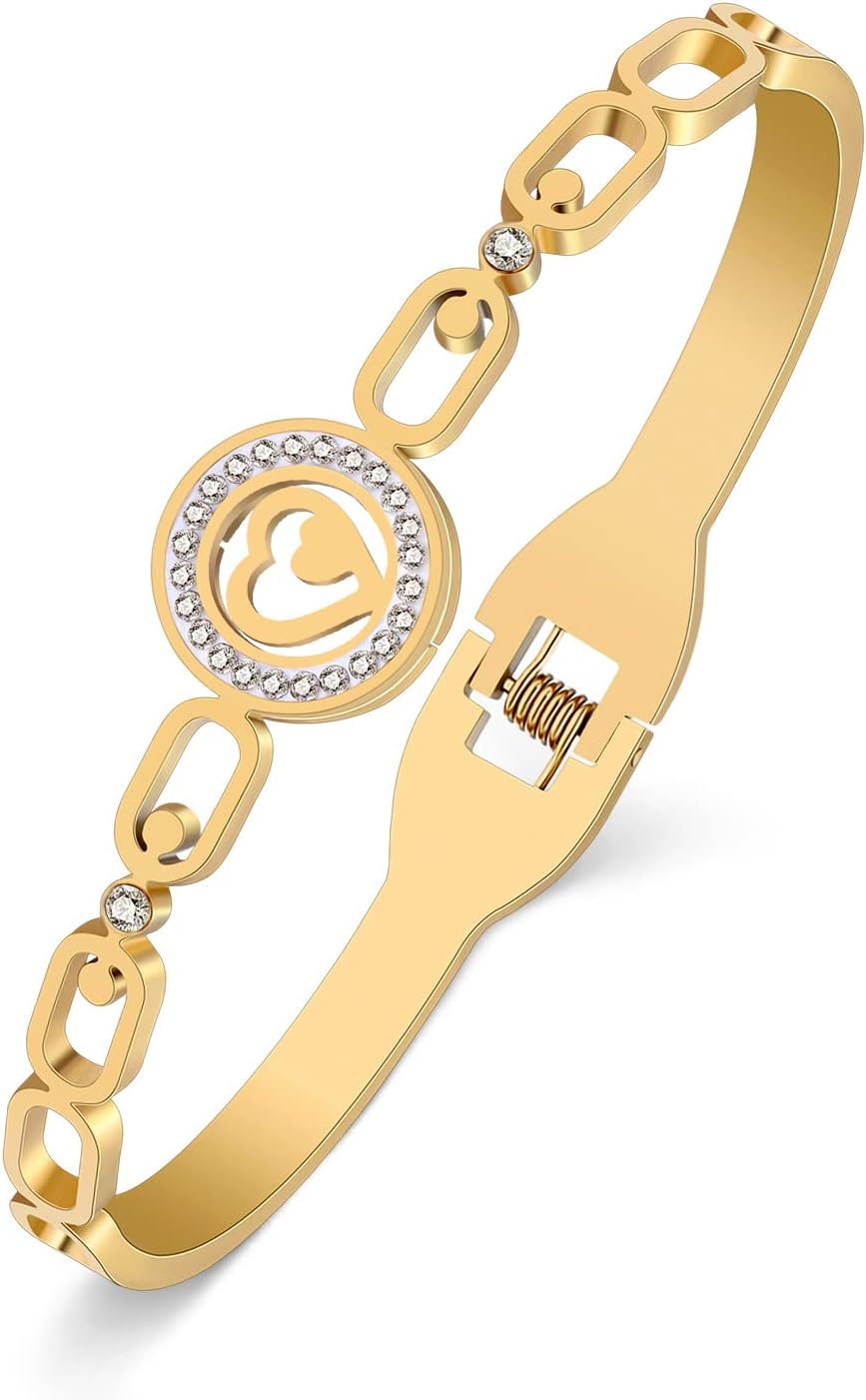 InSCINTILLE Damen Armreif Edelstahl - Zirkonia Armband Mit Gravur In Gold/Silber/Schwarz