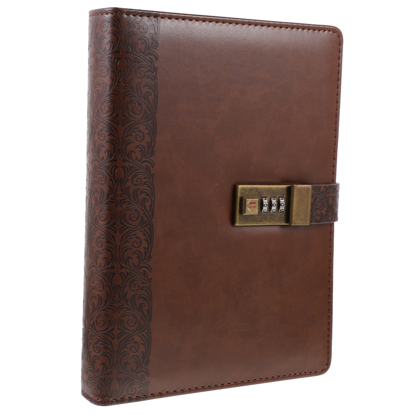 Abschließbares Vintage Notizbuch A5 aus Pu mit Schlossdesign | Schulanfang Deko, Papier und Edelstahl, Coffee Farbton, Praktisch für Scrapbooking und Büro
