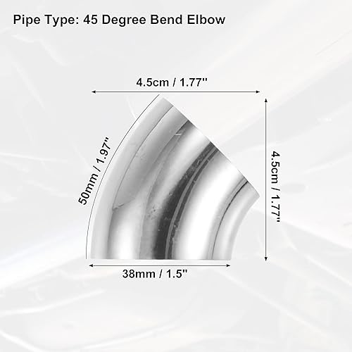 Miniatura 3 de X AUTOHAUX 4 piezas OD 1.5 pulgadas 45 grados SS304 tubo de acero inoxidable curva tubo de escape codo tubo para coche sistema de escape modificado
