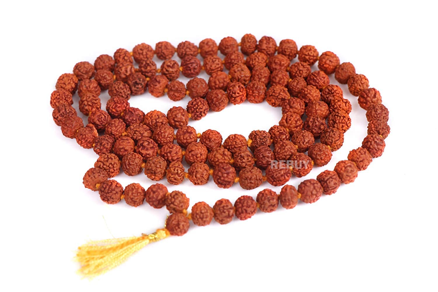 5 Mukhi Rudraksha Necklace, 108 Beads, Knotted, Handmade, Japa Mala for Yoga & Meditation, Prayer Beads, Size 9-10 mm