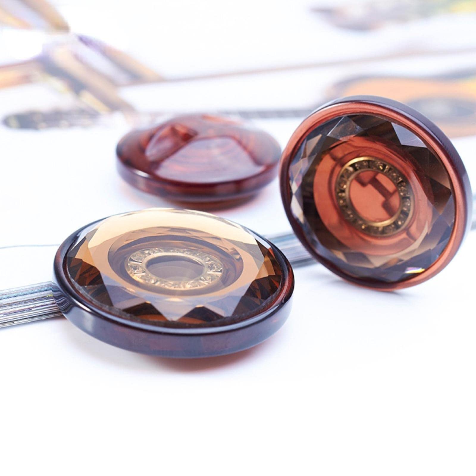6 szt. guzików ze strasem, damskie guziki dekoracyjne z żywicy szklanej(Brown,38MM)