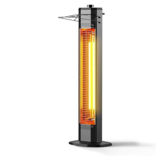 Outdoor Electric Patio Heater, 34-inch 1500W Infrared Tower Heater with Instant Heating, Tip-Over & Overheat Protection, IPX5 Waterproof Space Heater for Patio Garage Workshop Indoor & Outdoor Use