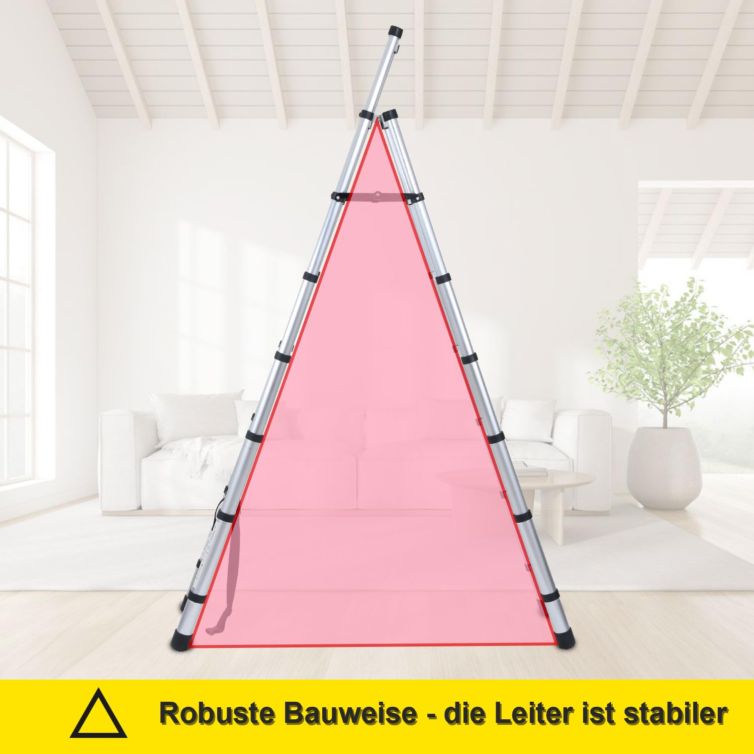 2,0m + 2,3m Klappleiter Teleskop Klappbar Teleskopleiter Aluminiumleiter Ausziehleiter Teleskopleiter Schiebeleiter Stehleiter Leiter Stabilität Maximale Tragkraft von 150kg Gerüstleiter