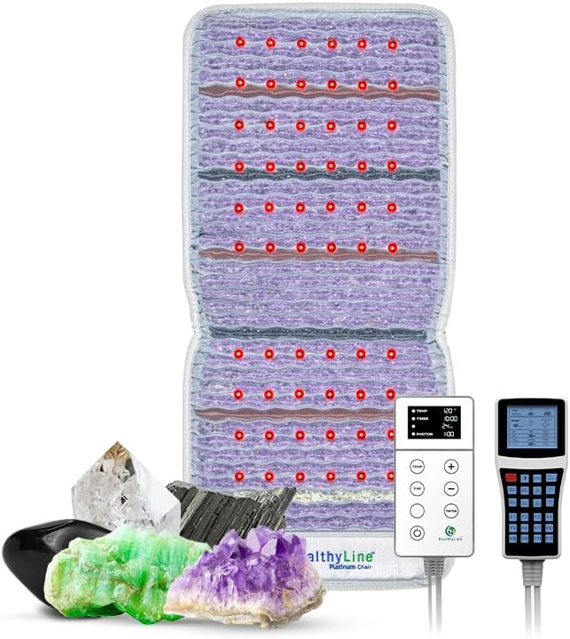 HealthyLine Platinum Mat - Far Infrared Heating Pad for Back Pain - Natural Crystal Gemstones Electric Auto Shut Off Mat - Negative Ions & Rejuvenating Photon Lights - 40" x 18"