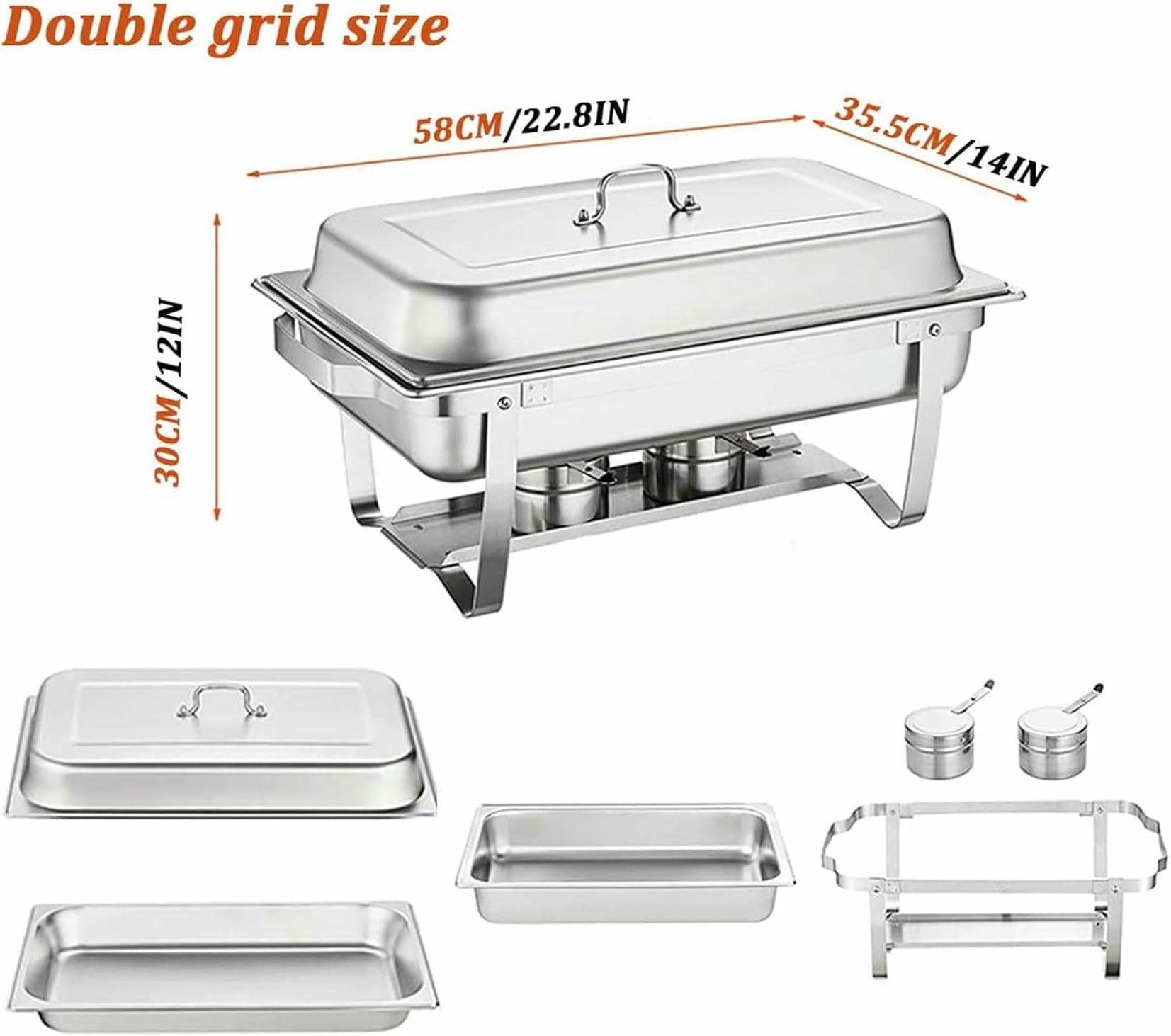 9L Chafing Dish Catering Buffet Set, Acciaio Inossidabile Chafing Dish Buffet Set, Anti Scaldabagno Buffet Scaldabagno Scaldabagni per Utensili da Cucina, Argento