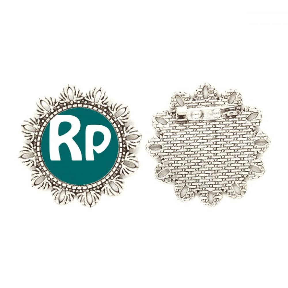 Indonesia Currency Symbol Rupiah Silver Flower Brooch Hook Pin Breastpin