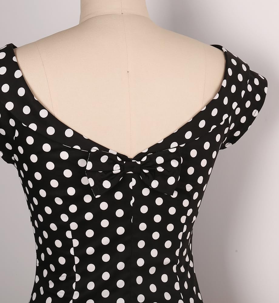 YARN & INK Women's 1950s Vintage Pinup Tops Back Bow Tie Cute Rockabilly Work Formal Shirt, Casual Blouse for Women