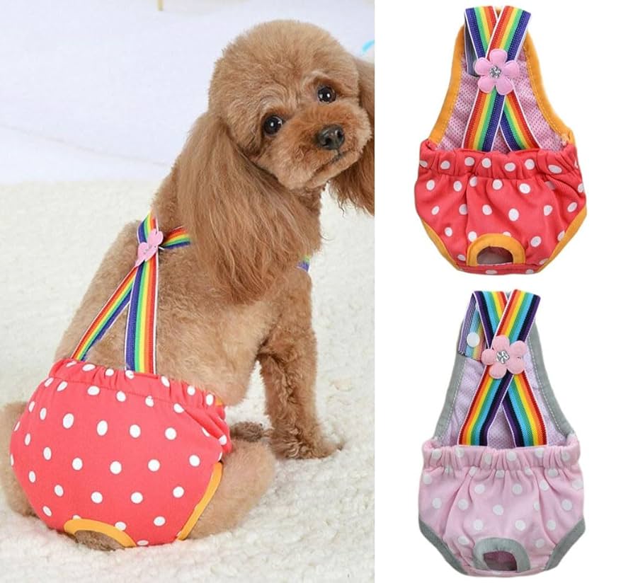 D-GROEE Diaper Dog Sanitary Pantie With Suspender Physiological Shorts Puppy Polka Dot Striped Diapers Pants For Small Girl Female Dogs Cat