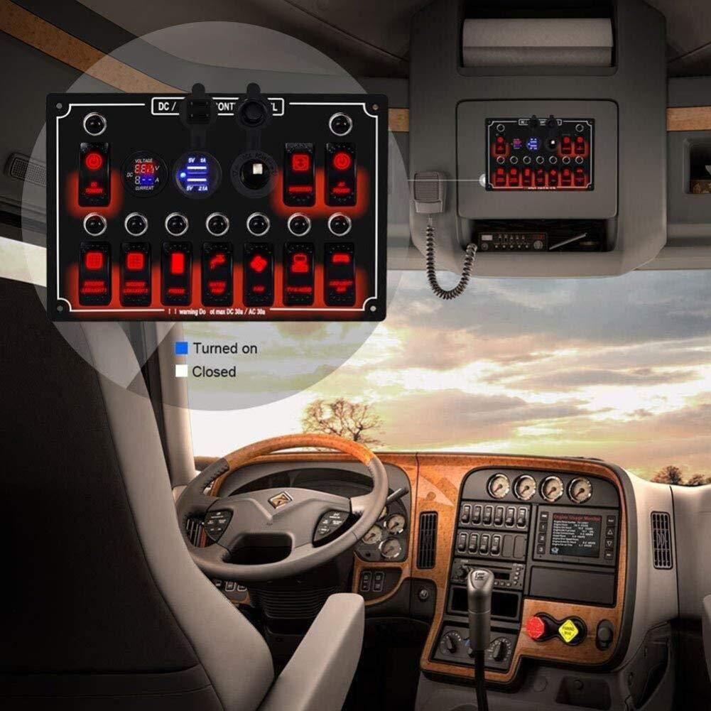 Wodoszczelny 10-biegowy panel do nawigacji Rocker Switch z 12 V-24 V LED woltomierz Dual USB ładowarka do gniazda zapalniczki samochodowej, do samochodów ciężarowych, SUV-ów