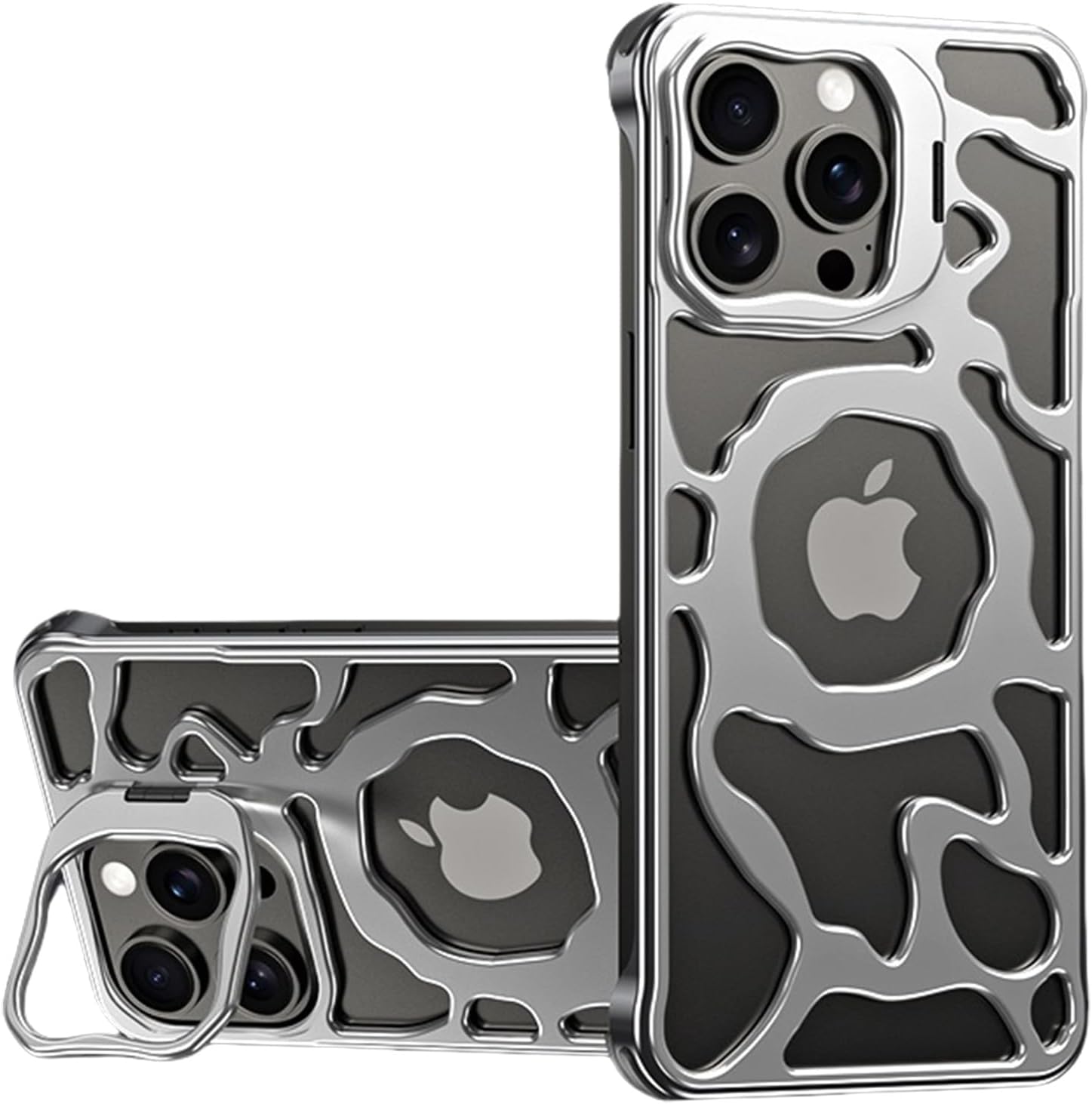 Case for iPhone 16/16 Pro/16 Pro Max, Compatibility with Magsafe Ultra Lightweight Metal Frameless Aluminum Alloy Sleek Minimalist Shell with Built-in Invisible Stand (Silver, 16 Pro Max)