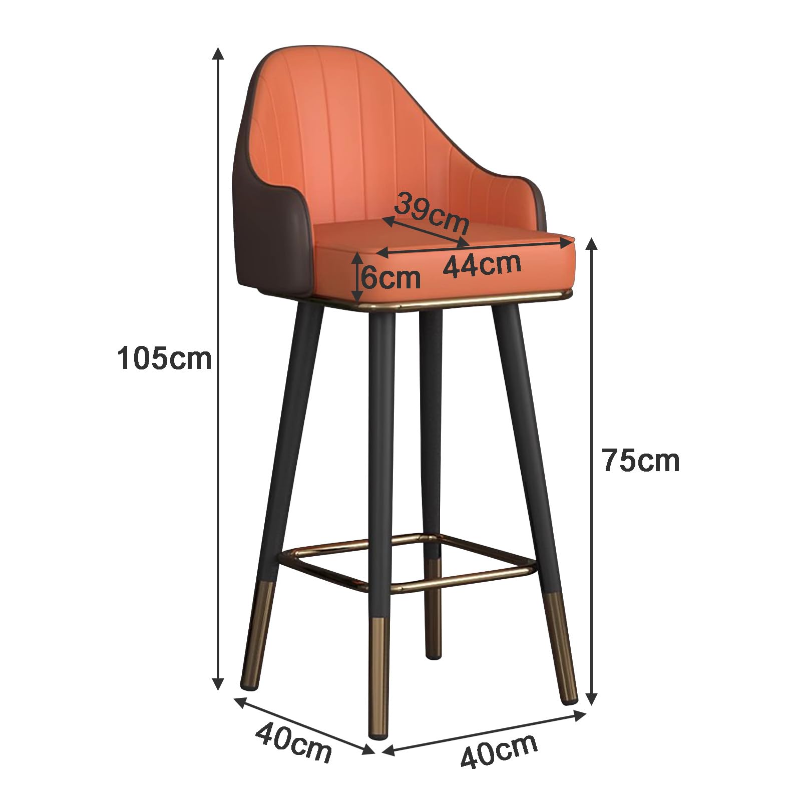LUUYYI - Juego de 2 taburetes de bar giratorios traseros de piel sintético con altura de mostrador para el hogar, bar y cocina, isla comedor, color naranja altura de 75 cm