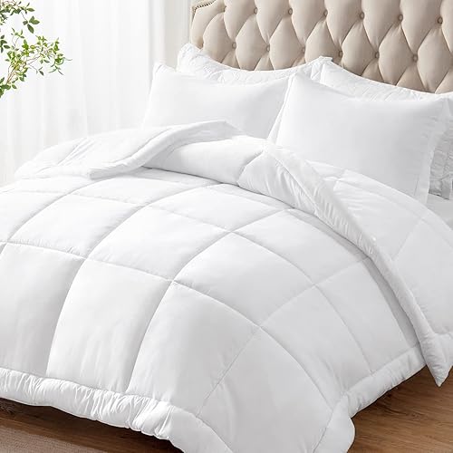BYSURE Edredón King solo (blanco, cosido en caja), edredón ligero para todas las estaciones, ropa de cama alternativa de plumón