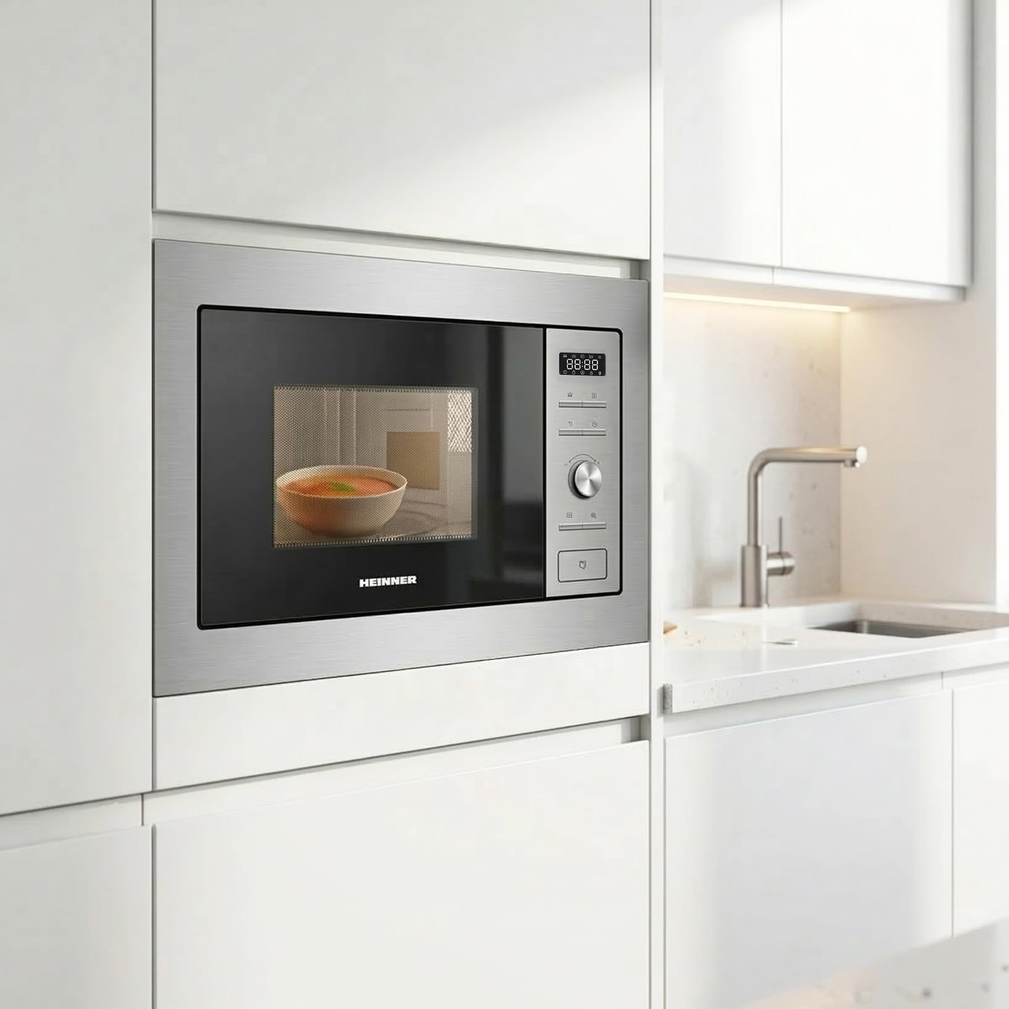 HMW-MDBI28GDIX Einbau-Mikrowellenofen – 28 L Garraum, Digitale Touch-Bedienung, Leistungsstarker Grill, Kombi-Mikrowelle, Automatikprogramme, Edelstahl-Design (Inox), 5 Jahre Garantie