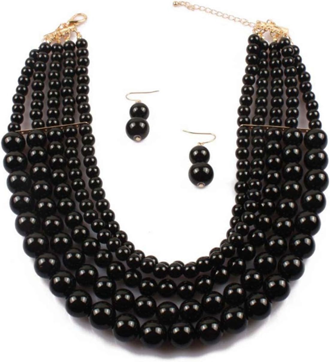 Shineland Elegant 5 Layer Strand Faux Pearl Cluster Collar Bib Choker Necklace And Earrings Suit