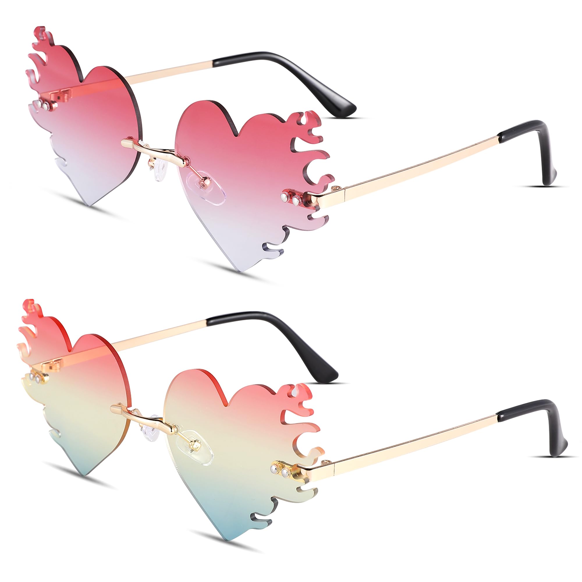 AZorb Melting Heart Flame Sunglasses Fire Flame Dripping Bat Pumpkin Glasses for Halloween Festival Fun Party