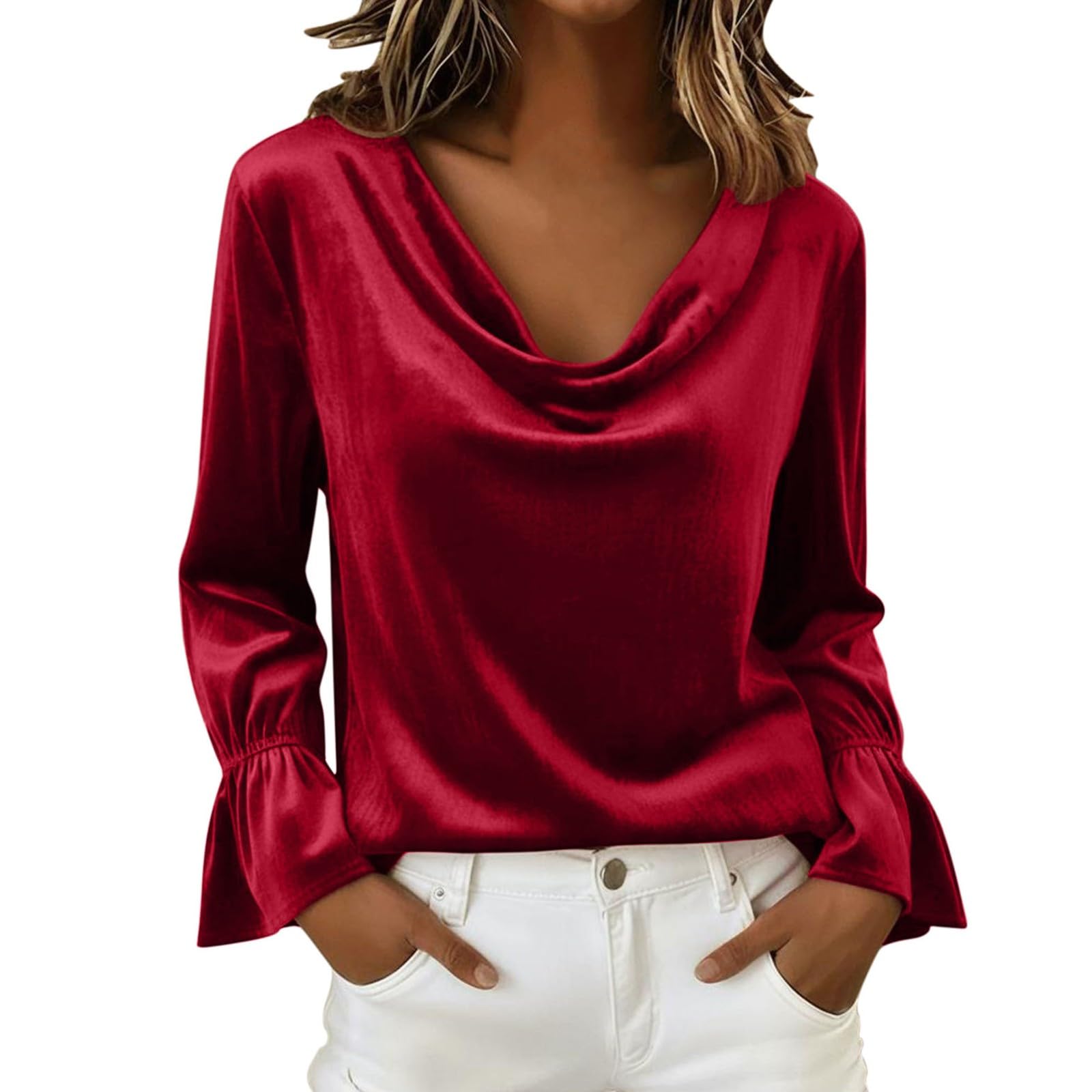 KHIRVWL Top Donna Elegante in Velluto Unito Maniche Lunghe Tops Pizzo Maglietta con Glitter Sexy Taglie Forti Camicetta Brillantini Maglia da Sera Curvy Camicia Oro per Feste e Serate