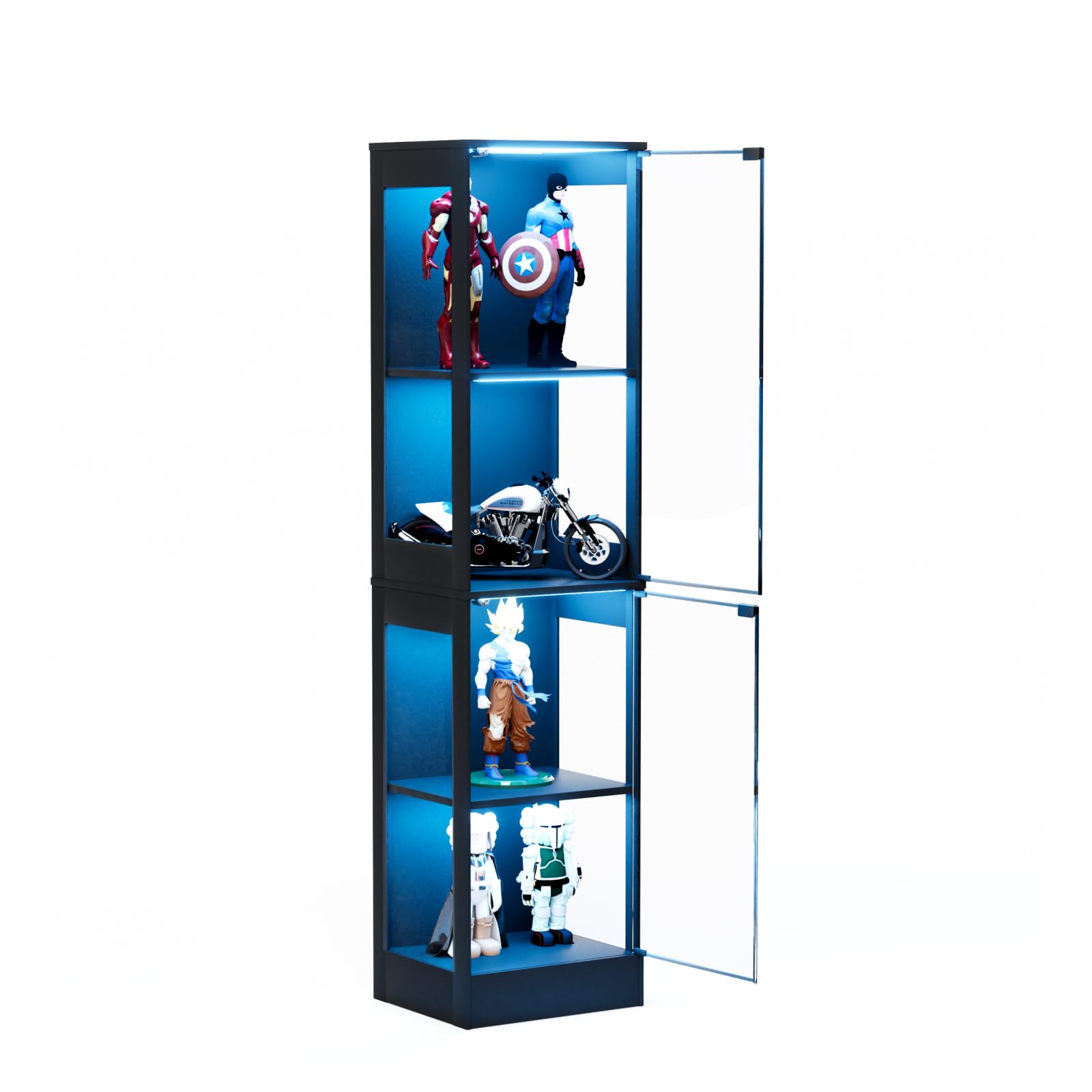 Glasvitrine Vitrine mit LED Beleuchtung & Intelligente Sensorik, 4-Lagen Standvitrine Sammlervitrine für Wohnzimmer Schlafzimmer Büro, Schwarz,40x35x165cm