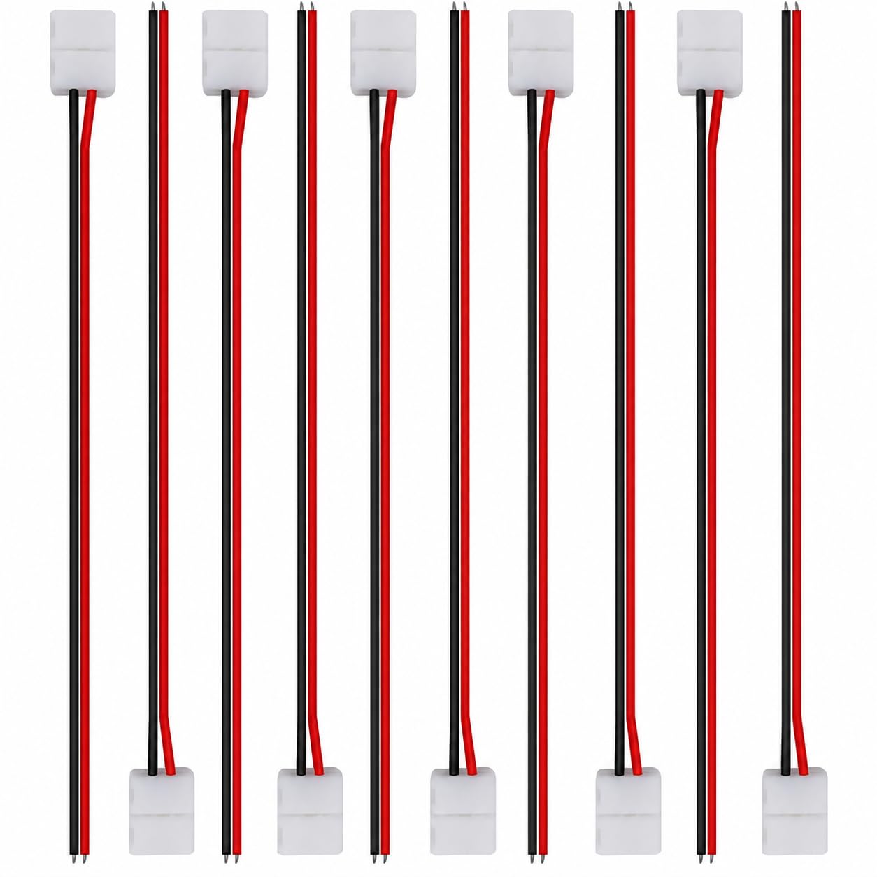 LightingWill 10 Pack LED Strip Connector, 2 Pin 10mm Solderless Strip to Wire Connector for Single Color SMD5050 5630 LED Light Strips
